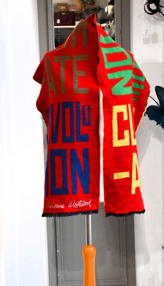 preowned Vivienne Westwood large Wool Branded Climate Revolution Scarf