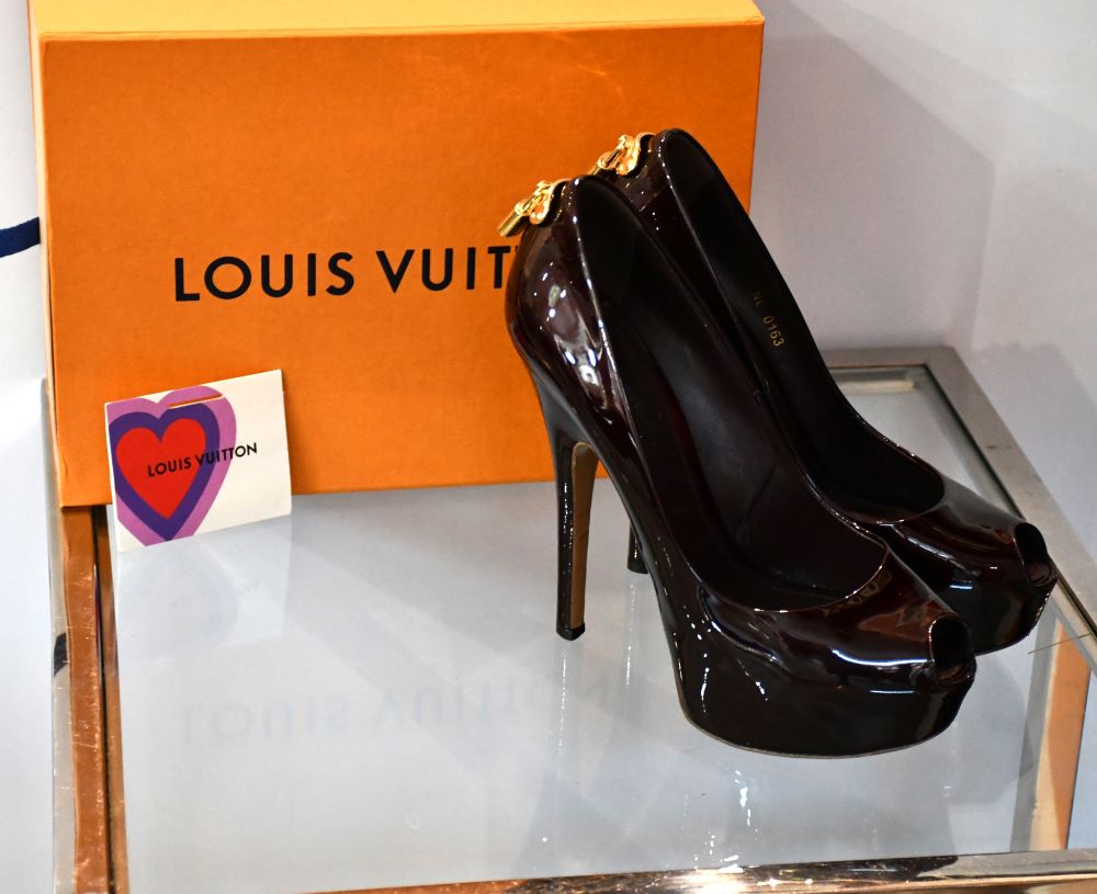 Louis Vuitton Dark Burgundy Padlock Peep Toe Heels (6)