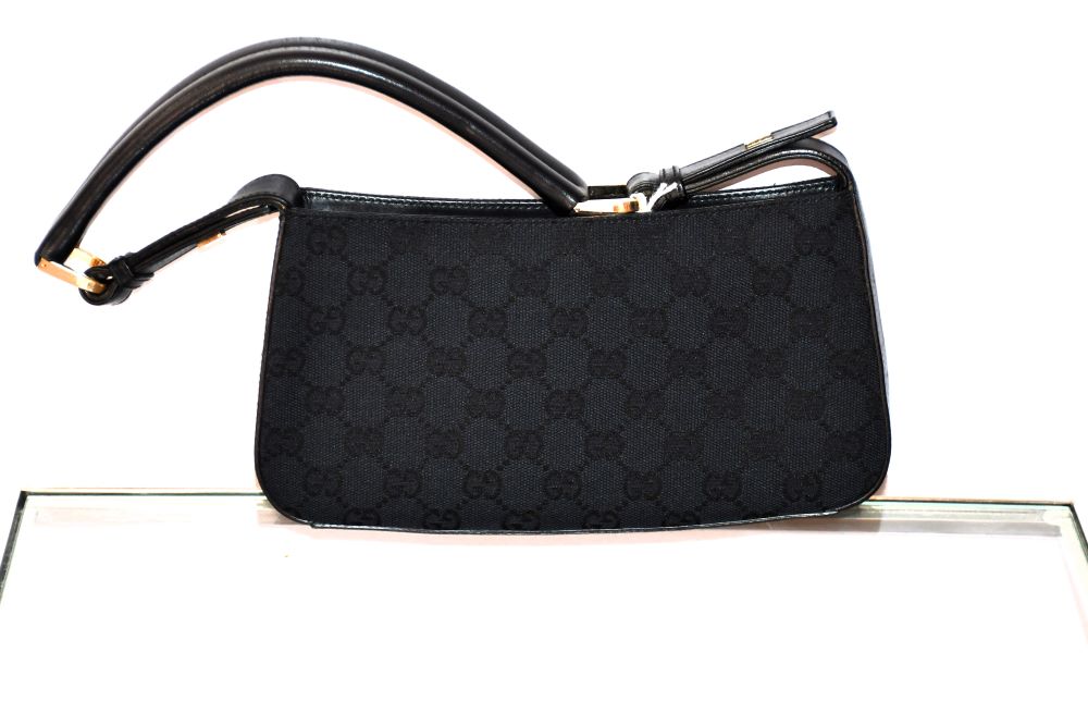 preloved Gucci Black GG Monogram Canvas Leather Trim clutch