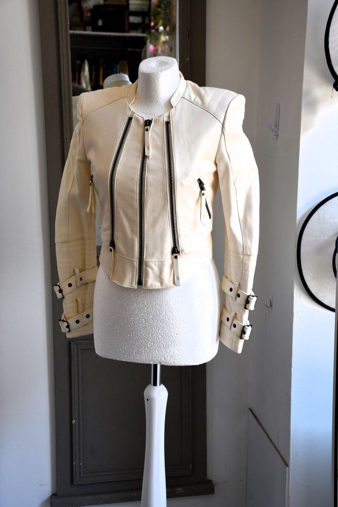 preloved Karl Lagerfield Cream Lambskin Leather feature Zip Jacket