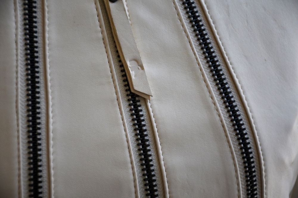 Karl Lagerfield Cream Lambskin Leather Zip Jacket (8)