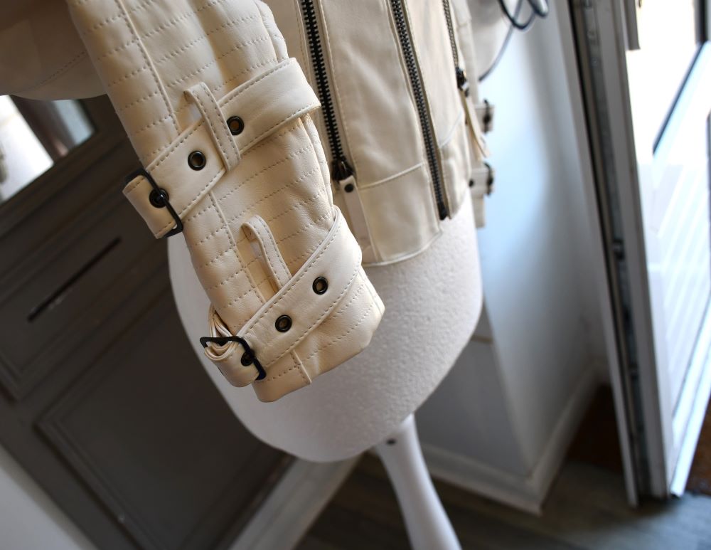 Karl Lagerfield Cream Lambskin Leather Zip Jacket (8)