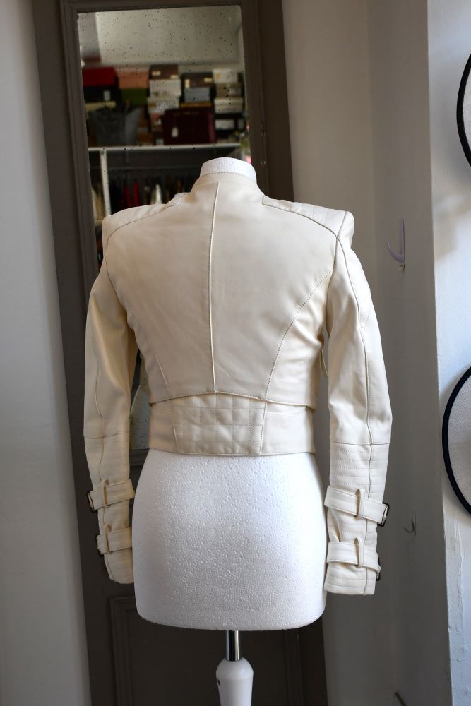 Karl Lagerfield Cream Lambskin Leather Zip Jacket (8)