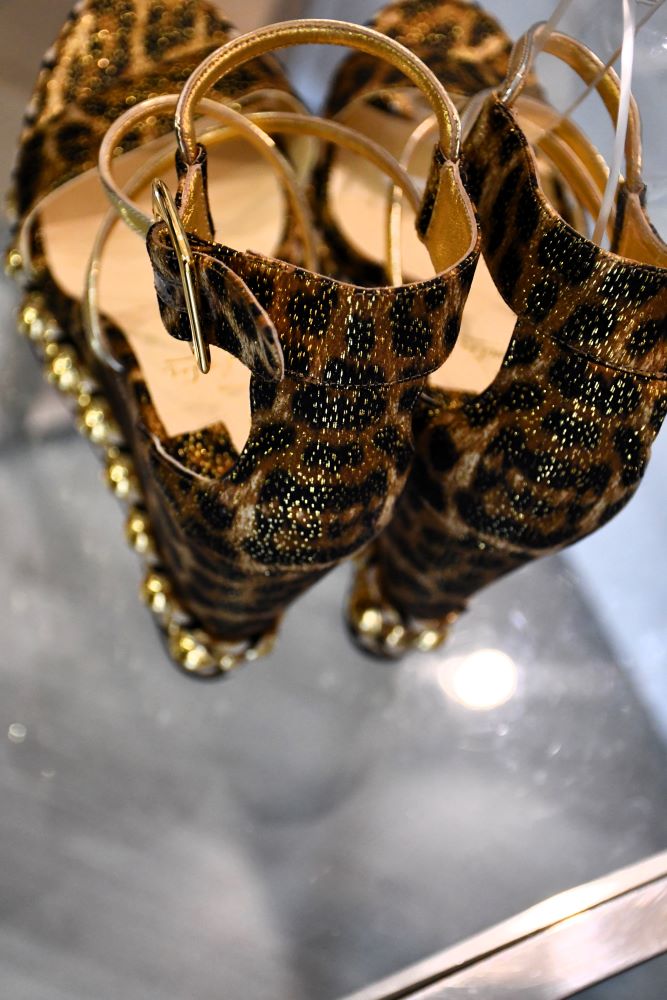 back of Louboutin Lurex Leopard Chocazeppa 120 Wedge sandals