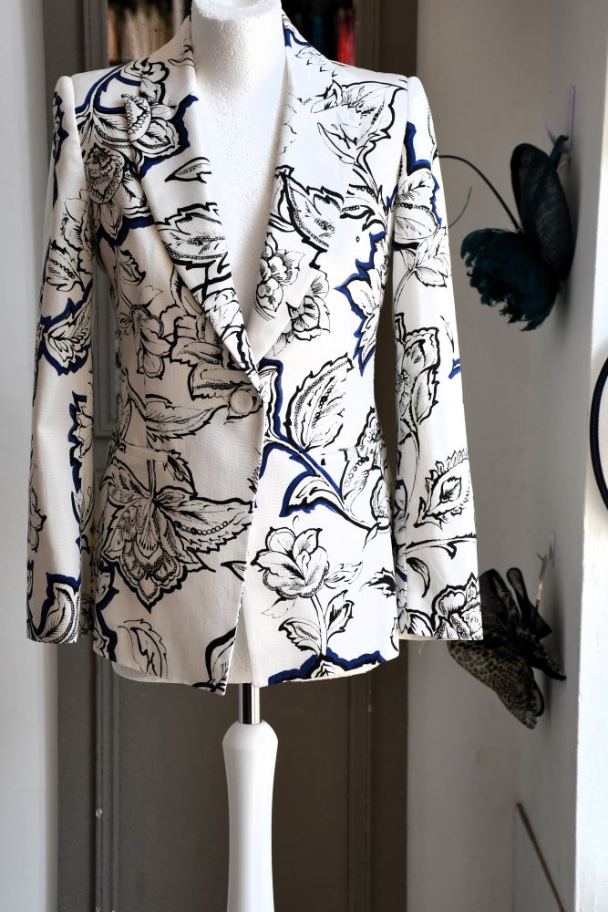 preloved Marella Floral Printed Black and White Blazer Jacket