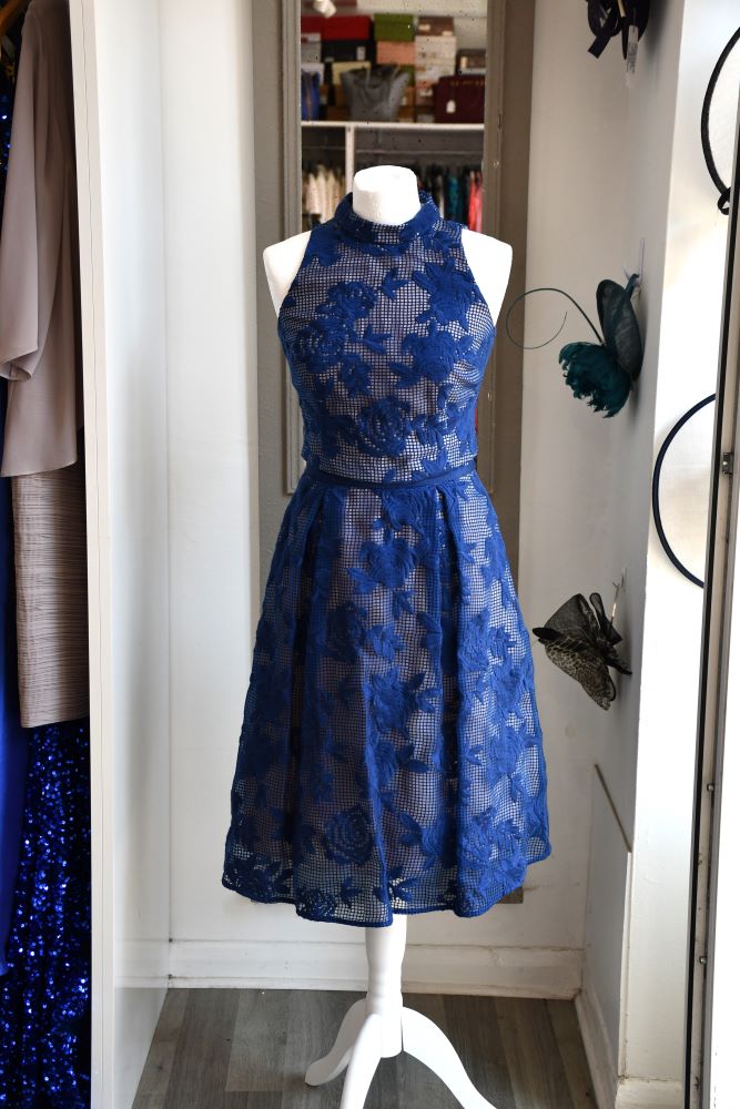 preloved Coast Trellis Embroidered royal Blue Two Piece Skirt & Top occasion dress