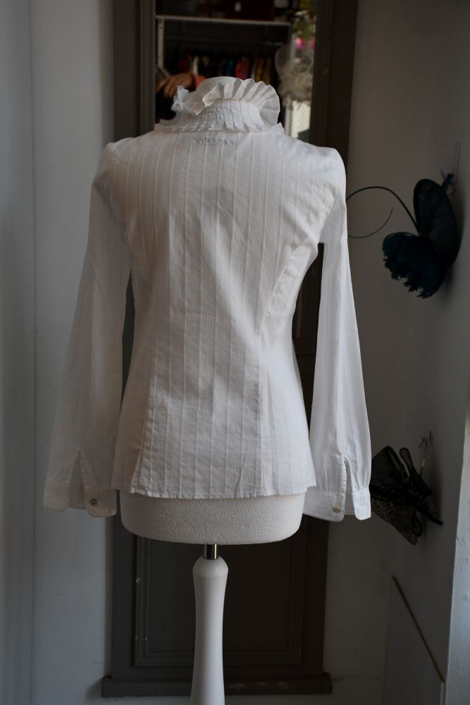 Armani Jeans White Cotton Ruffled Shirt Blouse (42)