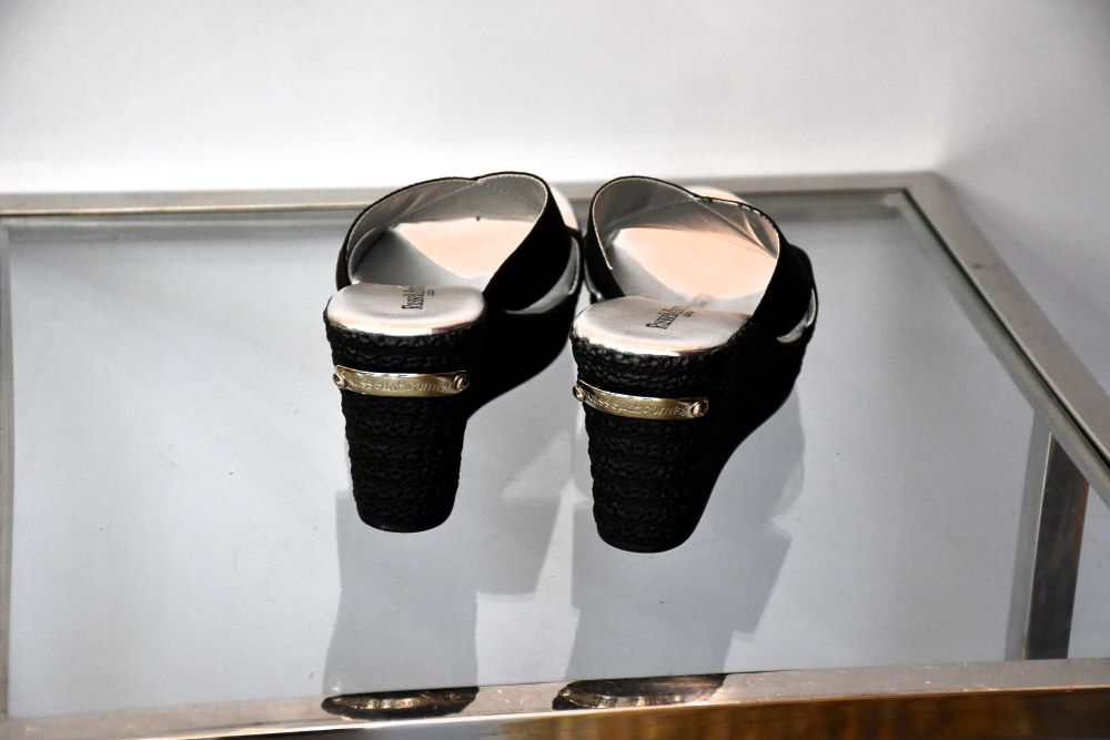 Russell & Bromley Black Cross Strap Wedge Mules (7)