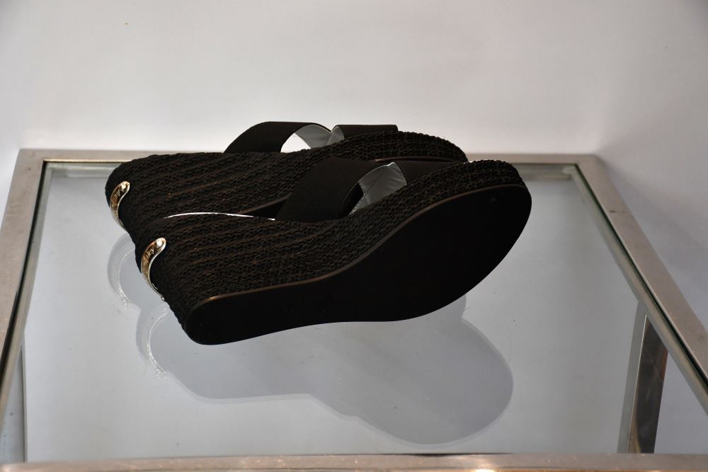 Russell & Bromley Black Cross Strap Wedge Mules (7)
