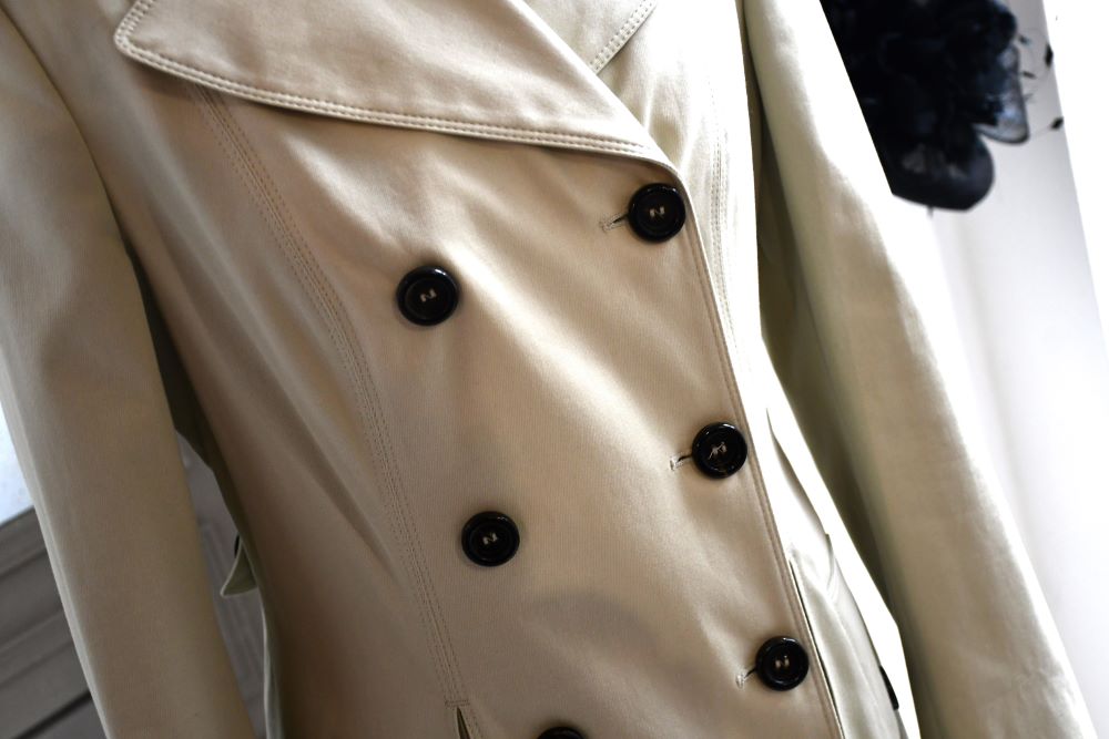 buttons on Burberry London Pleated Skirt Trench Coat