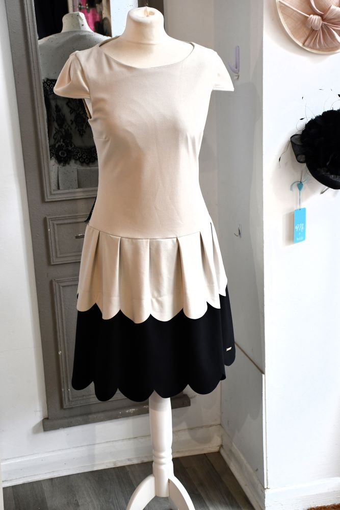 cream black tulip skirt Rinascimento Teddy Pleat Dress