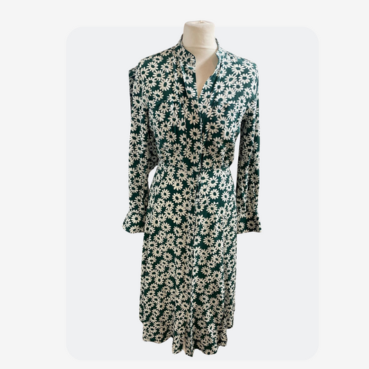 preloved Whistles Silk Green and White Floral Shirt Dress