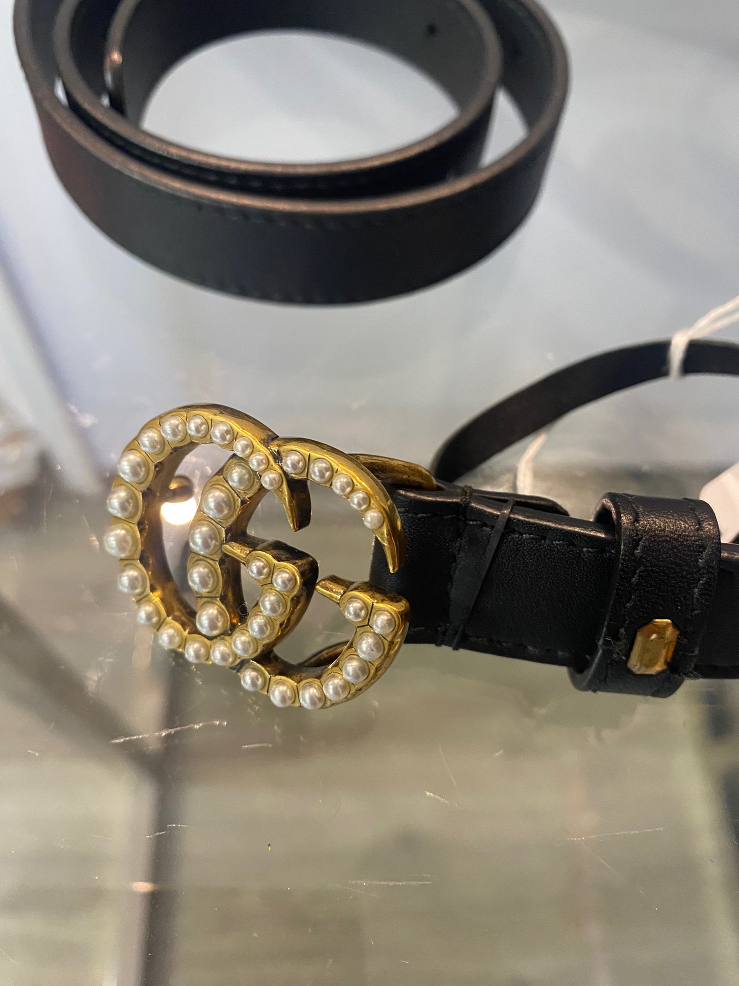 Gucci Leather GG Pearl Belt