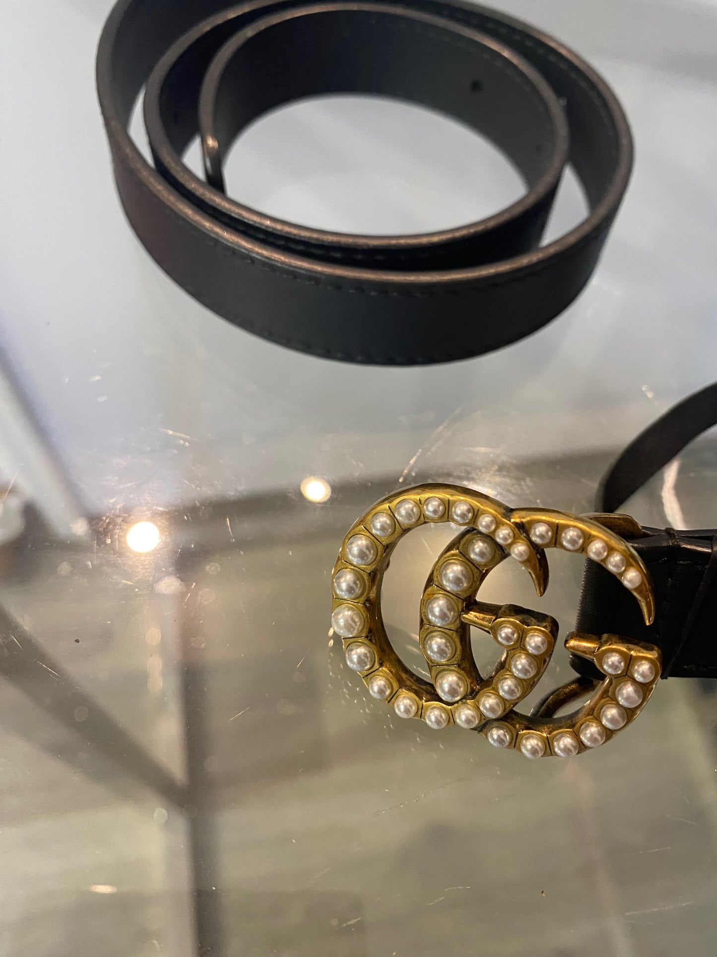 Gucci Leather GG Pearl Belt