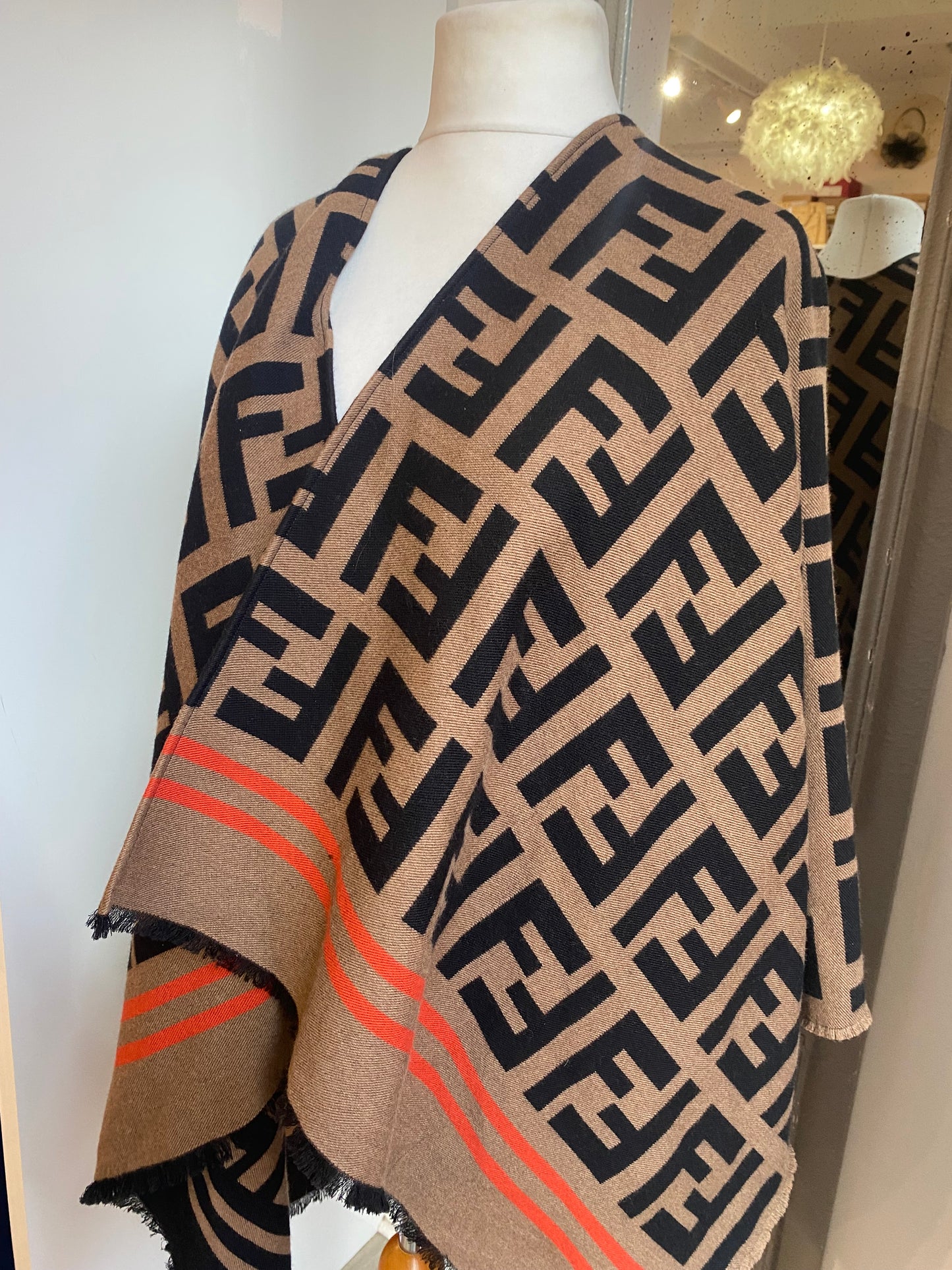 preloved Fendi Wool and Silk FF Monogram brown Poncho