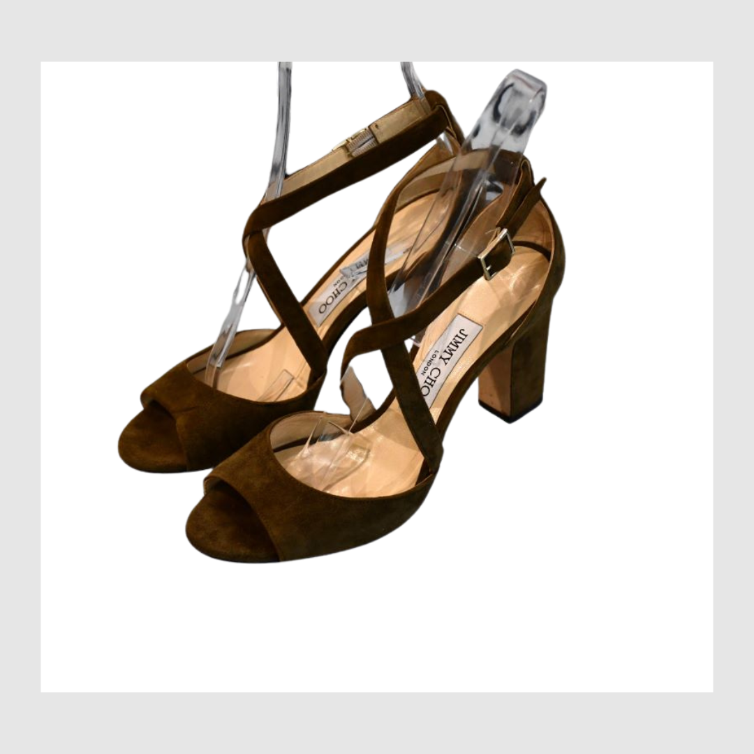 Jimmy Choo Carrie Khaki Suede Sandals (37.5)
