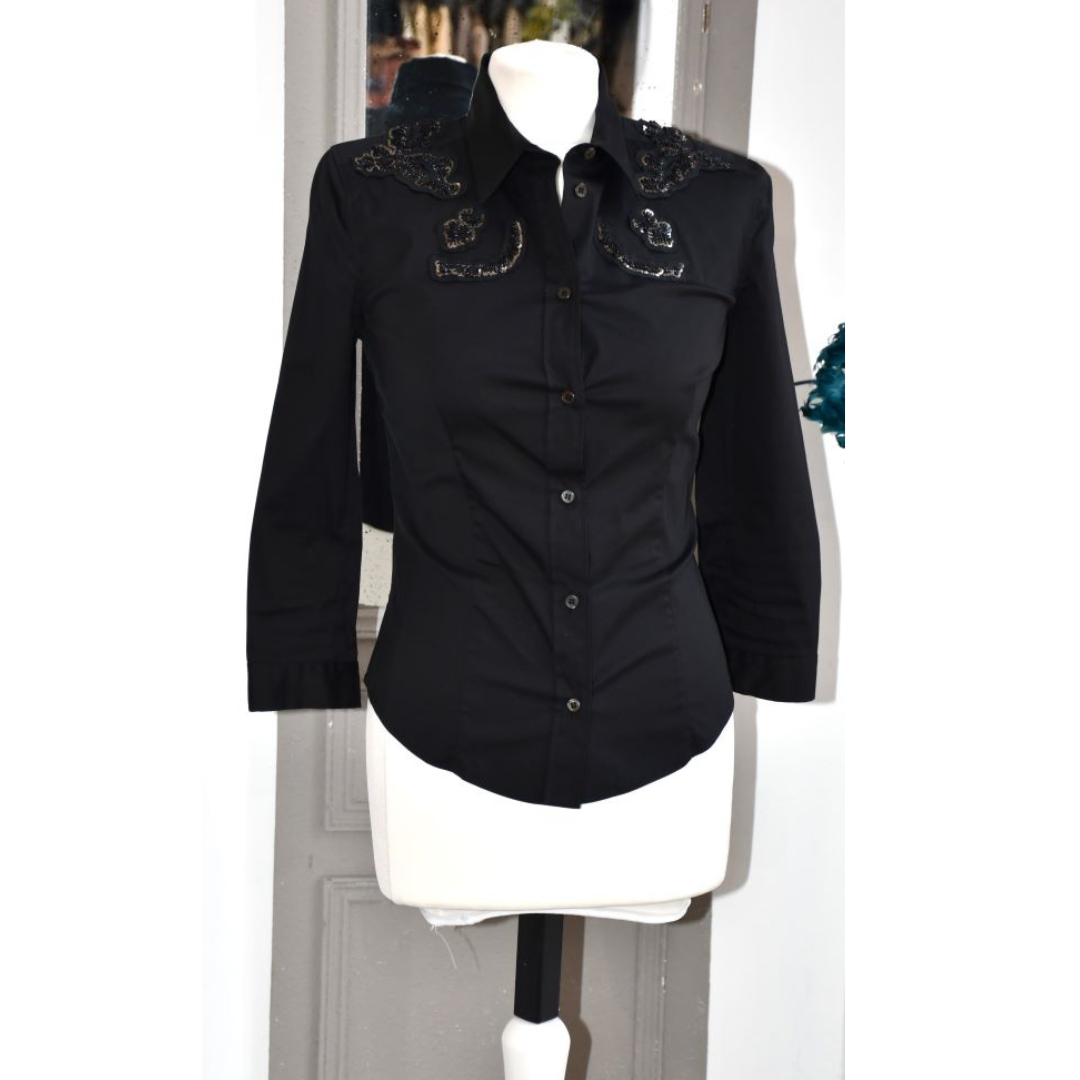 Prada Black Cotton Mix Embellished Blouse (8)
