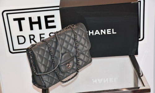 Chanel large classic grey lambskin bag