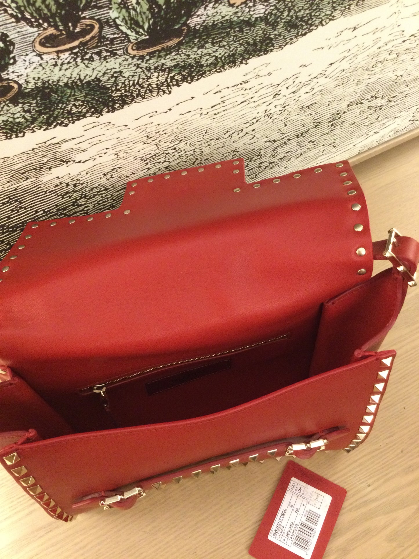 Valentino Red Leather Rockstud Buckled Bag