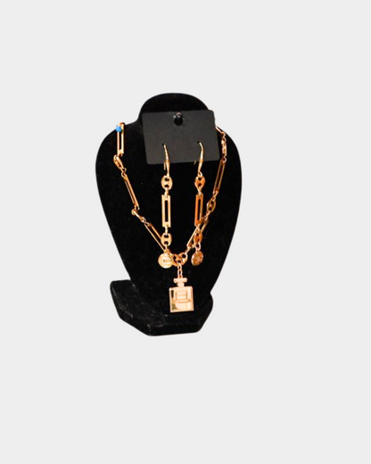 Reworked Chanel Perfume Bottle Charm Necklace and CC Drop Earrings