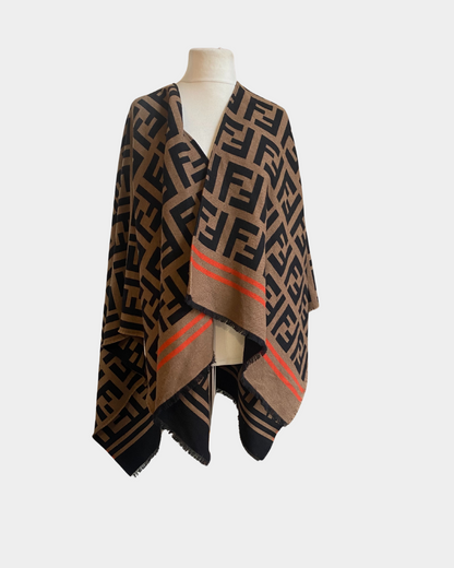 pre owned Fendi Wool and Silk FF Monogram Poncho 