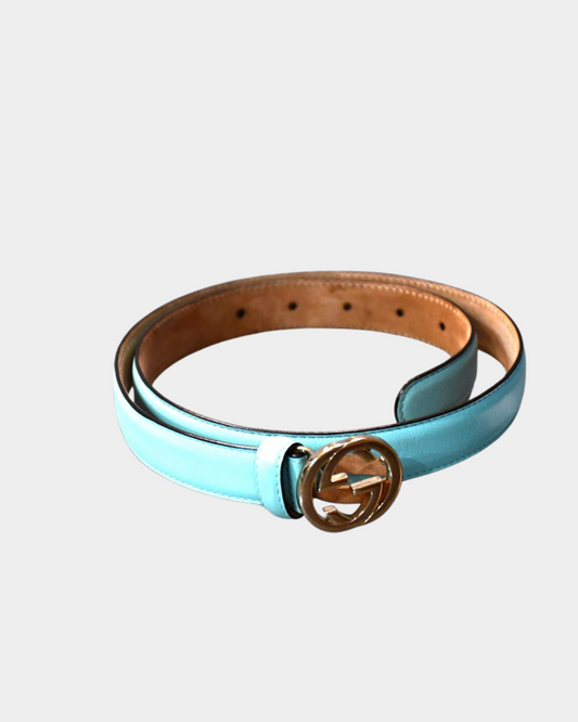 Gucci Slim Duck Egg Blue GG Logo Buckle Belt