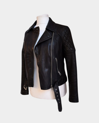 All Saints Favel Biker Black Leather Jacket (12)