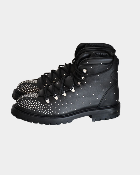pre owned Valentino Studded, Black Leather, Mid Heel Boots 