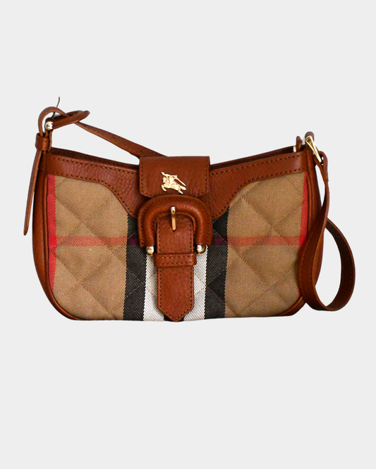 preowned Burberry Check Quilted Shoulder Bag