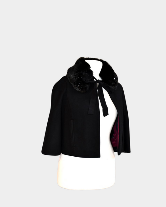 Ted Baker Tie and Collar Feature Black Wool Cape Jacket BNWT (3)