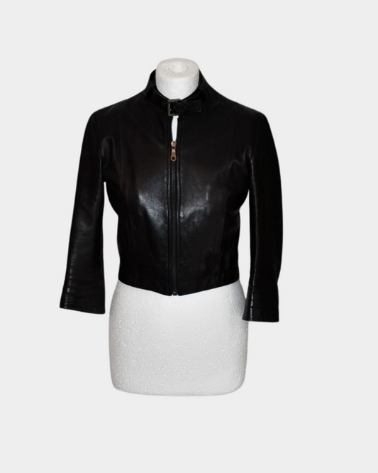 pre owned Mulberry Black Leather Crop Jacket 