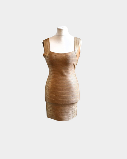 Herve Leger Gold Bodycon Dress (L)