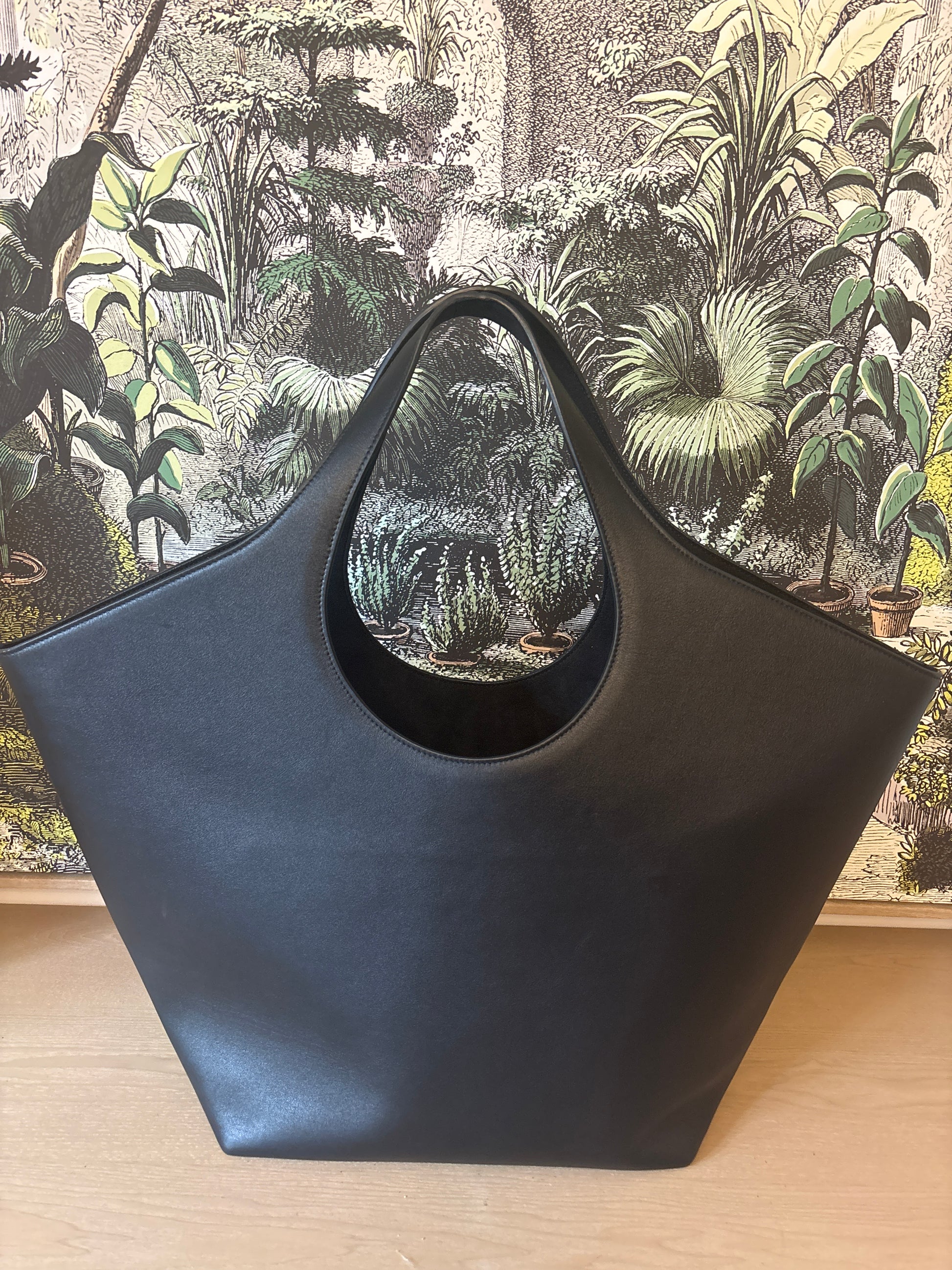 Back image of large leather tote 