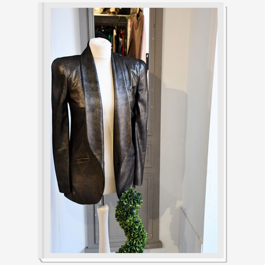 pre owned Alexander McQueen soft leather glitter jacket pre loved