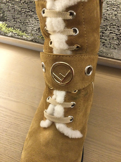 Fendi Brown Suede Shearling Lined Lace Up Boots (7)