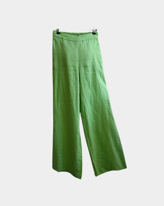 pre owned Mint Velvet Apple Green Linen Wide Leg Trousers 