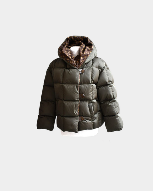 pre owned Louis Vuitton Khaki Green Pillow Puffer Jacket