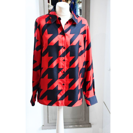 Hugo Boss Red Silk Geometric Shirt Blouse (12)