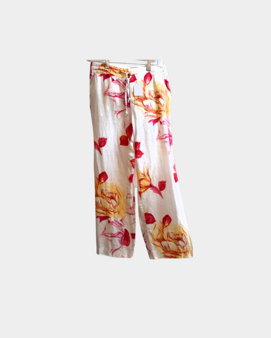 pre owned Mac Floral Wide Leg Linen Trousers