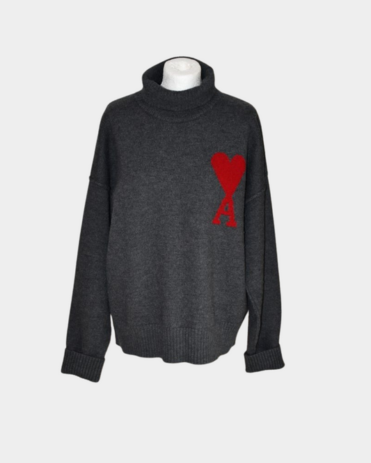 pre owned AMI Paris Ami De Coeur Grey Wool Jumper 