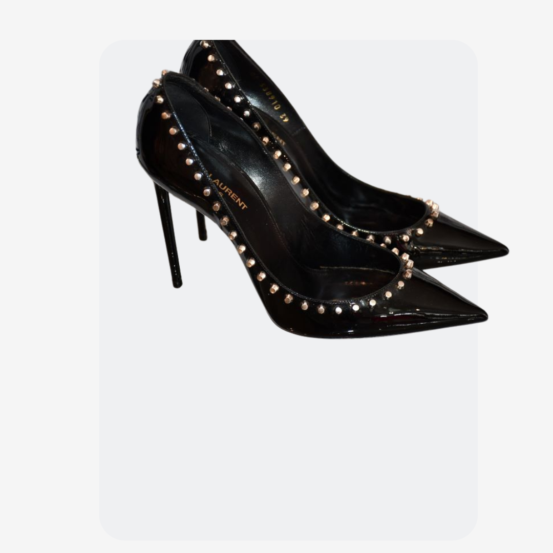 preowned St Laurent Saint Zoe Studded Black Leather Shoes