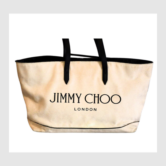 preowned Jimmy Choo Cream and Black Logo Tote