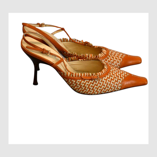 Prada Orange Weave Leather Slingbacks (5.5)