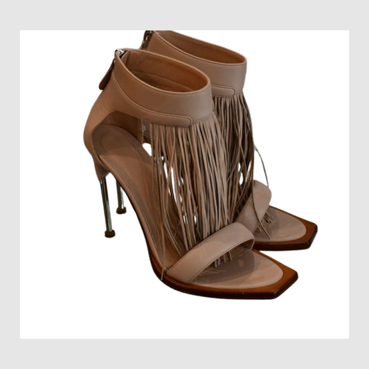 preowned Alexander McQueen High Leather Fringe Sandals 