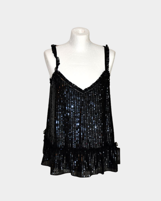 pre owned Needles and Thread brand new with tags Black Sequinned party Top