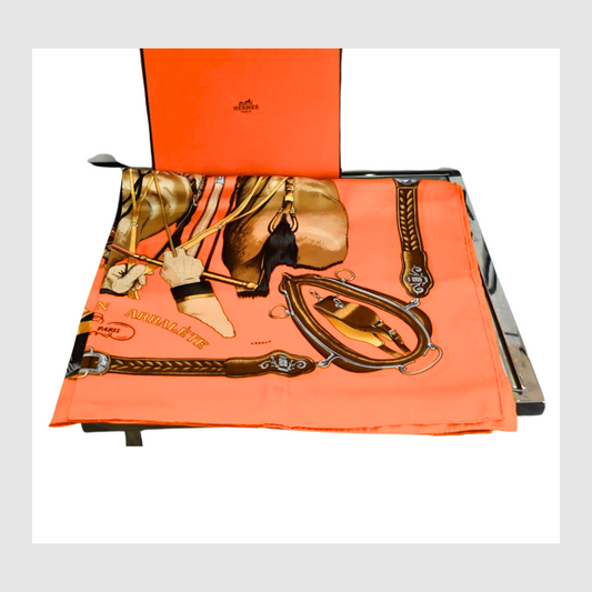 Hermes Orange Silk Attelage En Arbalete Scarf