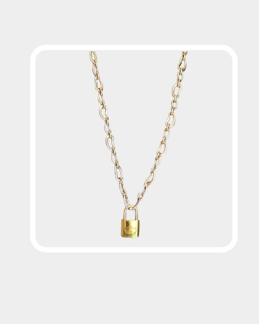 preowned Reworked Louis Vuitton Padlock Pendant on to Long Chain Necklace