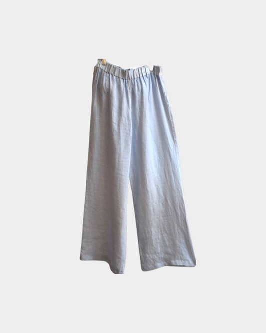 120% Lino Pale Blue Linen Wide Leg Trousers (8)