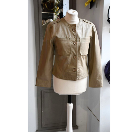 pre owned Karen Millen Taupe Leather Jacket (