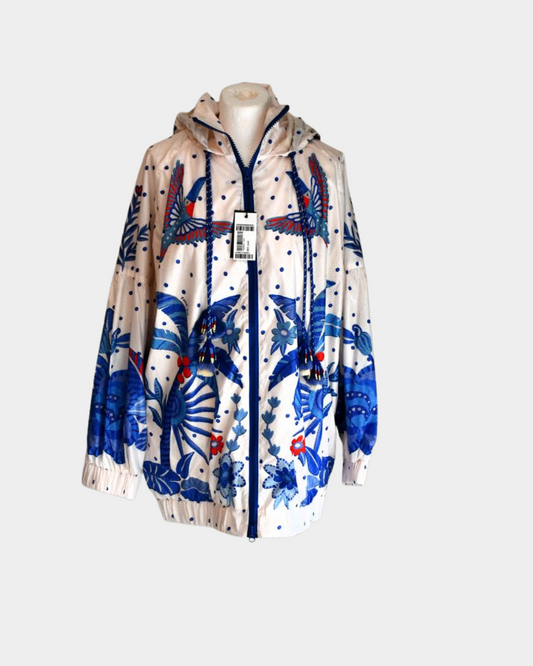 pre owned Farm Rio Jungle Chic Hooded Raincoat